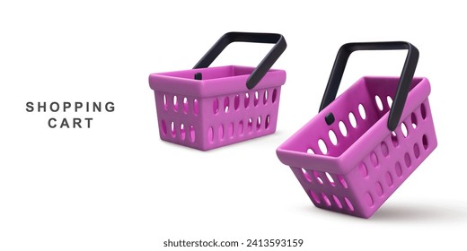 3d realistic two lilac shopping carts isolated on white background. Vector illustration.