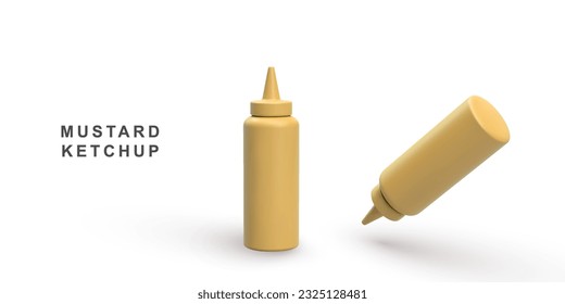 3d realistic two mustard ketchup on white background. Vector illustration.
