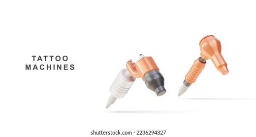 Tres quinquies máquinas realistas de dos tatuajes anaranjados sobre fondo blanco. Ilustración vectorial.