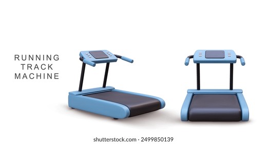 3d realistic two running track machines on white background. Vector illustration.