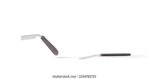3d realistas dos cuchillas de afeitar rectas sobre fondo blanco. Ilustración vectorial.