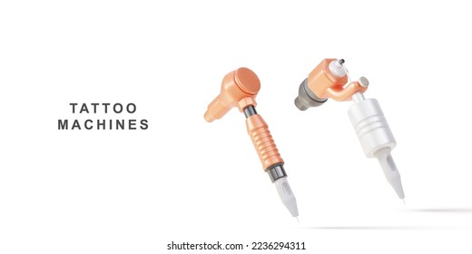3d realistic two tattoo machines. Vector illustration.