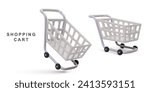 3d realistic two white shopping carts isolated on white background. Vector illustration.