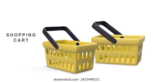 3d realistas dos carritos de compras amarillos aislados en fondo blanco. Ilustración vectorial.