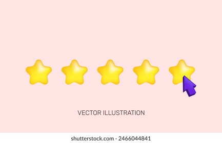 3d realistic unique icon concept five stars mouse cursor customer vector design.vector icon 3d illustration