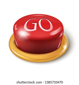 3D realistic vector alarm emergency red button. Go sign to push.