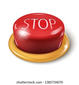 3D realistic vector alarm emergency red button. Stop sign to push.