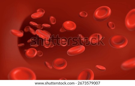 3d realistic vector background. Blood cells flowing in the artery banner. Anemia banner, medical cholesterol or diabetes treatment.