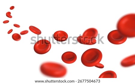 3d realistic vector background. Blood cells flowing in the artery on white background.