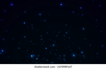 3d realistic vector background. Blue night sky with sparkling glowing stars.