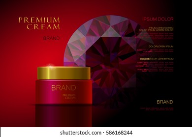 3d realistic vector background cosmetic ads Premium Cream. red packaging for cosmetics. skin care. vector illustration