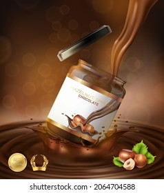 3d realistic vector background. Hazelnut spread. liquid chocolate. Nutella. brand background.