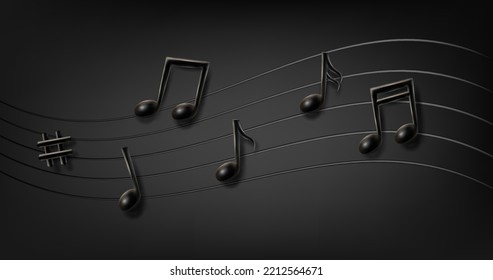 3d realistic vector background. Music notes wave background.