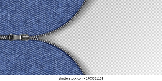 3d fondo vectorial realista con cremallera deslizante con textura jeans.