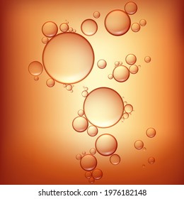 3d realistic vector beauty background of oil drops on orange.