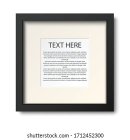 3d realistic vector black picture frame. Isolated icon illustration on white background.