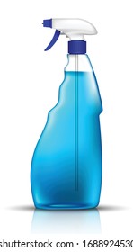 3d realistic vector blue spray bottle of glass cleaner. Isolated illustration icon on white background. 