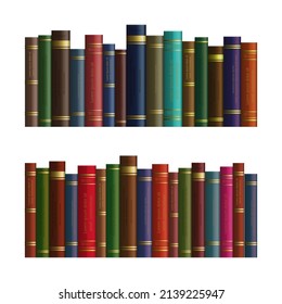 3d realistic vector books row in different colors. Isolated on white background.