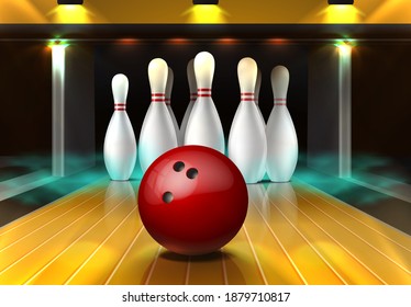 3d realistischer Vektorbowling-Spielhintergrund.