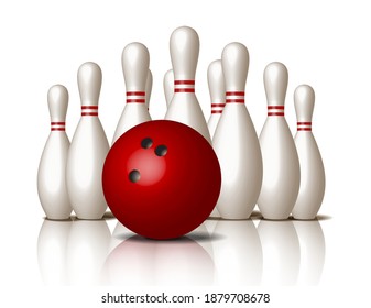 3d realistic vector bowling icon, isolated on white background, red ball.