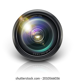 3d realistic vector camera lens icon. Isolated on white background.