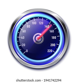 3d realistic vector car race speedometer, isolated on white background.