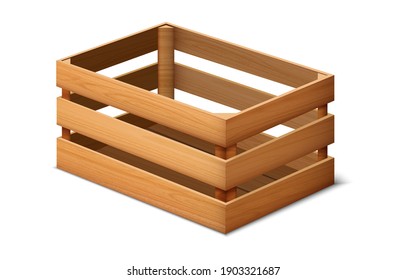 3d realistic vector cargo storage wooden box. Isolated on white background.