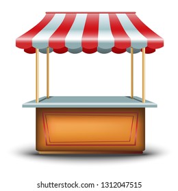 3d Realistic Vector Cart, Retro Food Kiosk Stand.