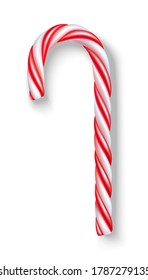 3d realistic vector Christmas red and white stripped candy. Isolated on white background.
