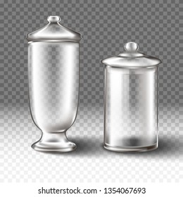3d realistic vector collection of cookies jars in  transparent glass isolated on transparent background.