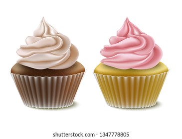 3d realistic vector collection of cupcakes for your restaurant or cafe menu. 