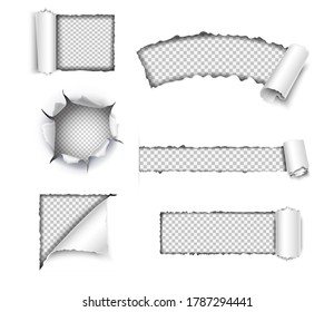 3d colección vectorial realista de papel desgarrado sobre fondo blanco, diseño de plantilla con espacio para texto.