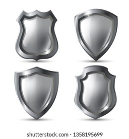 3d realistic vector collection of silver metal shields. Police or sheriff badge.