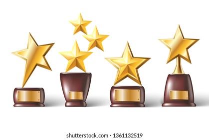 3d realistic vector collection star trophy.