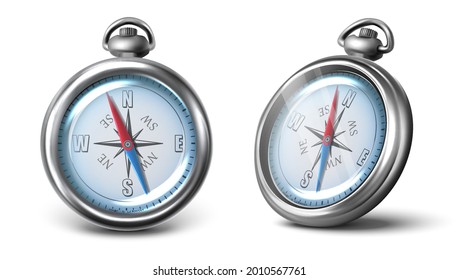 3D realistic vector compass icon in two view front and side. Isolated on white background.