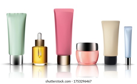 3d realistic vector cream set cosmetics collection. Isolated on white background illustration icons.