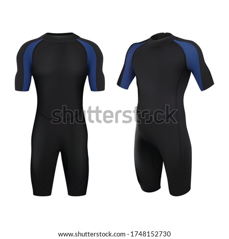 3d realistic vector dive costume in black and blue. Swim suit for man. Isolated of white background. 商業照片 © 