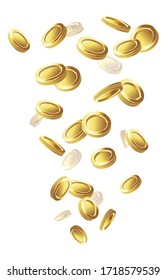 3d Realistic Vector Falling Golden Coins. Isolated  Icon Illustration On White Background.