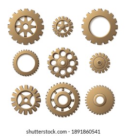 3d realistic vector gears, isolated on white background.