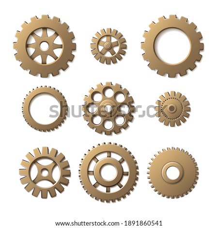3d realistic vector gears, isolated on white background.