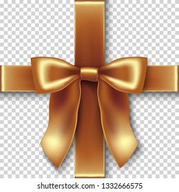 3d realistic vector gold bow on transparent background, template for you gift card, invitation or packaging.