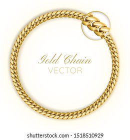 3D Realistic vector gold chain. Gold Chain round wreaths for use as a decorative element. Luxury background. 