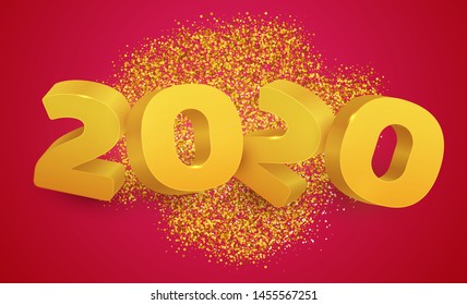 3d realistic vector golden number 2020. Happy new year design concept. Minimalistic trendy illustration for branding banner, cover, poster, card.