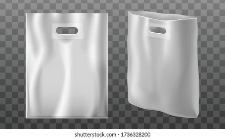 3d realistischer Vektor Handtasche mit Handloch oder Handgriff aus Kunststoff oder Folie. Transparenter Hintergrund