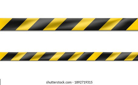 3d realistic vector hazard black and yellow striped ribbon, caution tape of warning signs for crime scene or construction area.  Isolated on white. svg