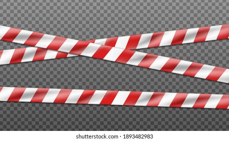 3d realistic vector hazard white and red striped ribbon, caution tape of warning signs for crime scene or construction area.  Isolated on transparent.