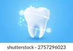 3d realistic vector healthy glowing tooth. Shield around white tooth. Dental care, protection and whitening. Vector illustration