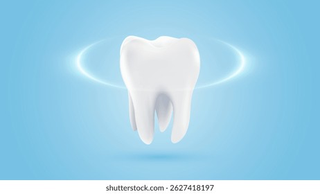 3D realistic vector healthy glowing tooth. Dental care, protection and whitening. Dental care, taking care of teeth. Dental servises.