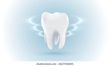 3D realistic vector healthy glowing tooth. Dental care, protection and whitening. Dental care, taking care of teeth. Dental servises.