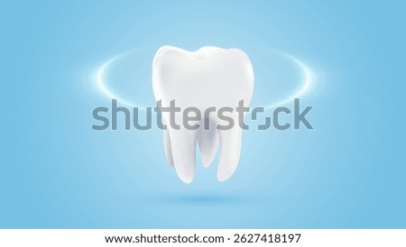 3D realistic vector healthy glowing tooth. Dental care, protection and whitening. Dental care, taking care of teeth. Dental servises.